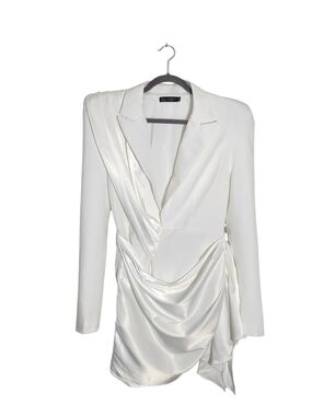 Blithe Avant Garde White Satin Blazer Mini Cocktail Dress Size Large